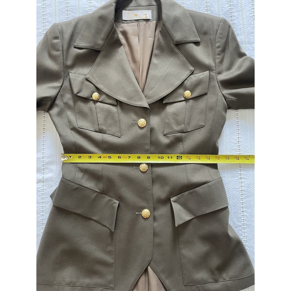 VTG Xerxes Wool Military Inspired Olive Drab Gold Button Blazer/Jacket. Size 8. - Picture 12 of 14